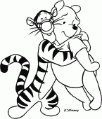 coloring picture of Tigger makes a hug with Winnie the Pooh